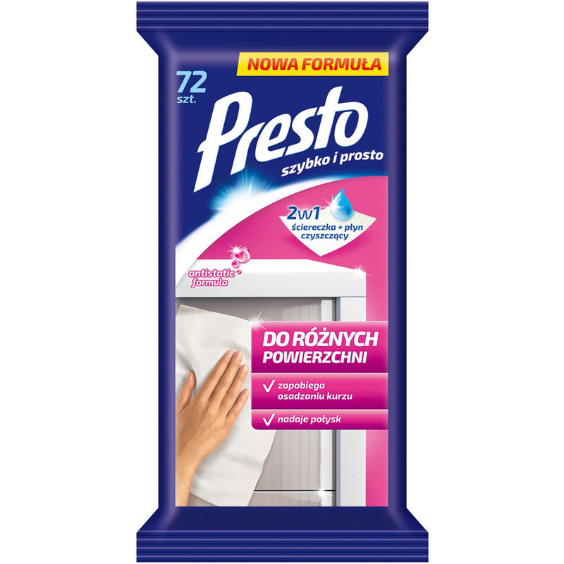 Ściereczki nasączone Presto do różnych powierzchni (72)
