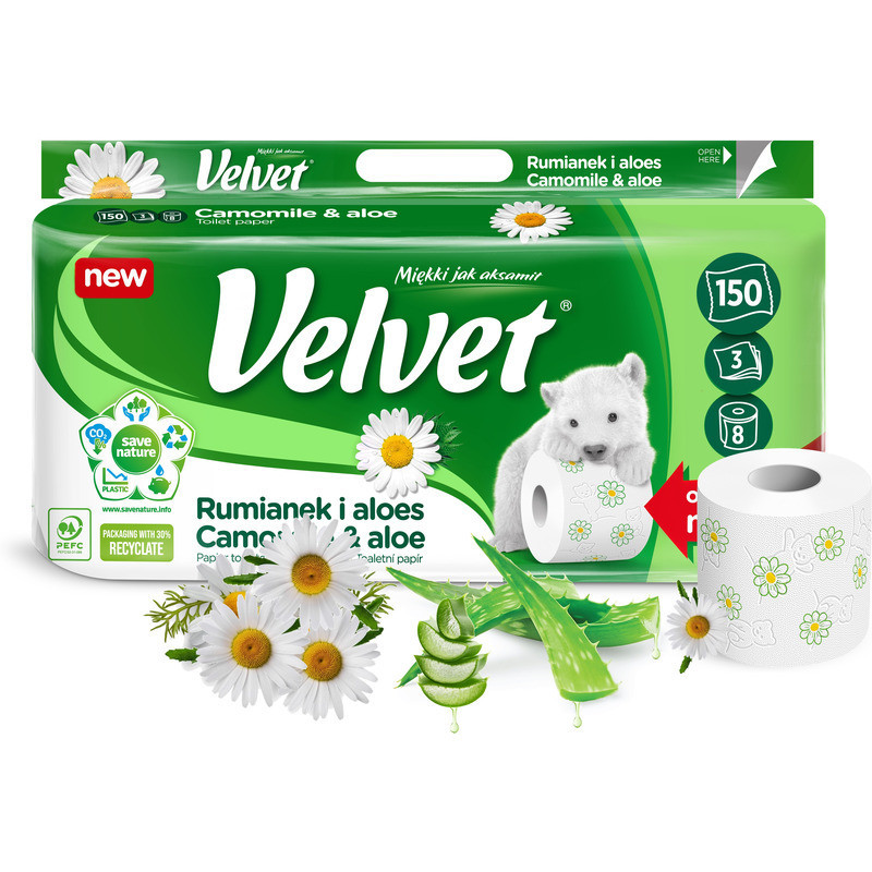 Papier toaletowy Velvet Rumianek i aloes 8 rolek
