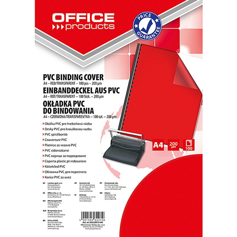 Okładki do bindownicy Office Products A4/200um czerwone (100)