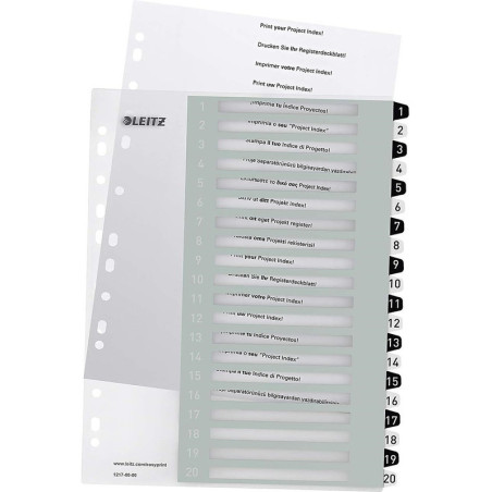 Przekładki PP Leitz Wow A4 Maxi A4 1-20 (do nadruku) biało-czarne