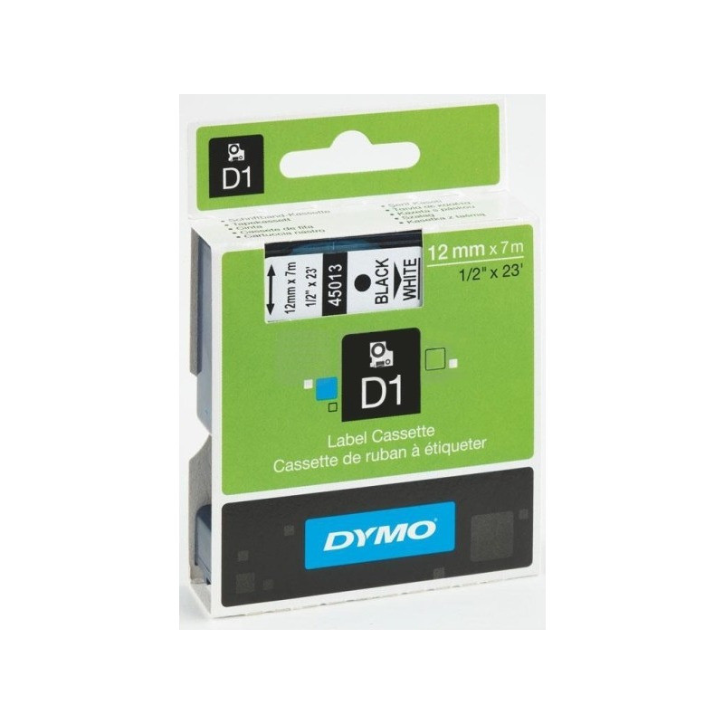 TAŚMA DYMO D1 12mm/7m (CZARNY TEKST) BIAŁA