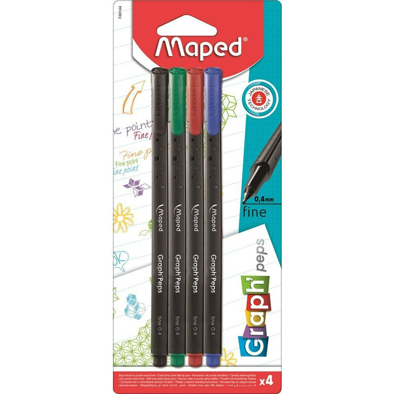 Cienkopisy Maped Graph'Peps 0.4mm 4 kolory