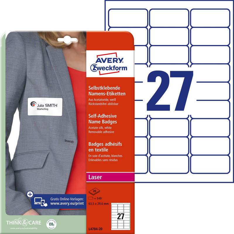 IDENTYFIKATORY SAMOPRZYLEPNE AVERY A4 63.5x29.6mm BIAŁE (27x20)