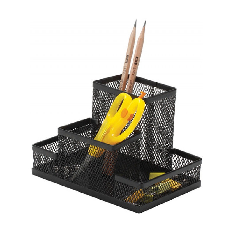 Przybornik na biurko Q-Connect 4 komory metalowy czarny