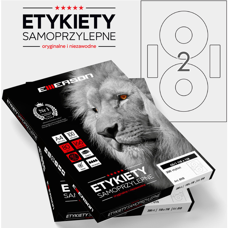 Etykiety Emerson A4 śr.118mm CD białe (100)
