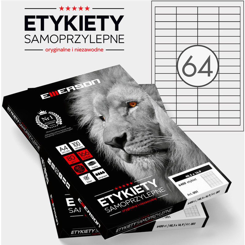 Etykiety Emerson A4 48.5x16.9mm białe (100)