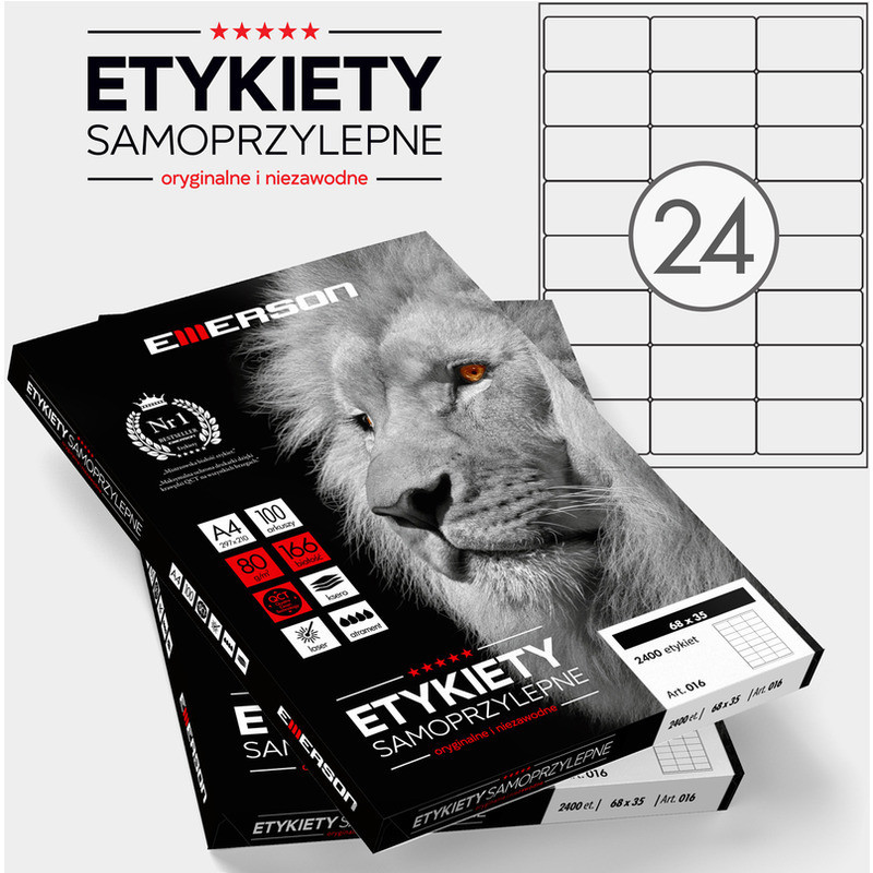 Etykiety Emerson A4 68x35mm białe (100)