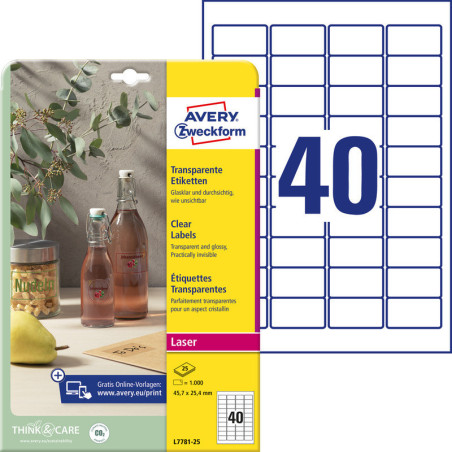 ETYKIETY AVERY A4 45.7x25.4mm PRZEZROCZYSTE (40x25)
