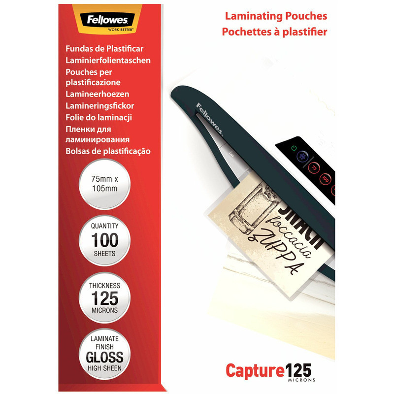 Folia laminacyjna Fellowes 75x105mm/125um błyszczaca (100)