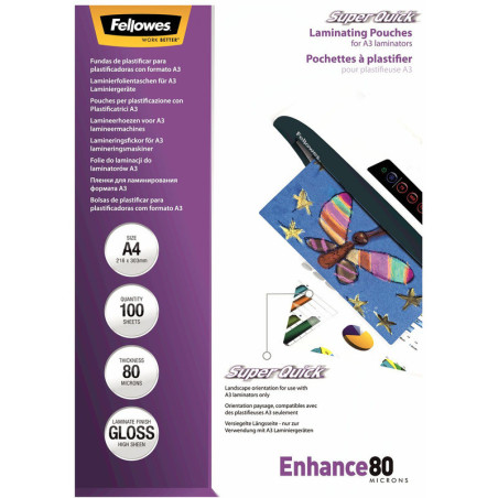 Folia laminacyjna Fellowes SuperQuick A4/80um błyszczaca (100)