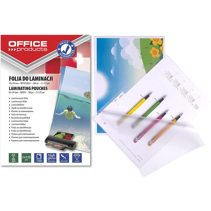 Folia laminacyjna Office Products 65x95mm 2x125um błyszcząca (100)