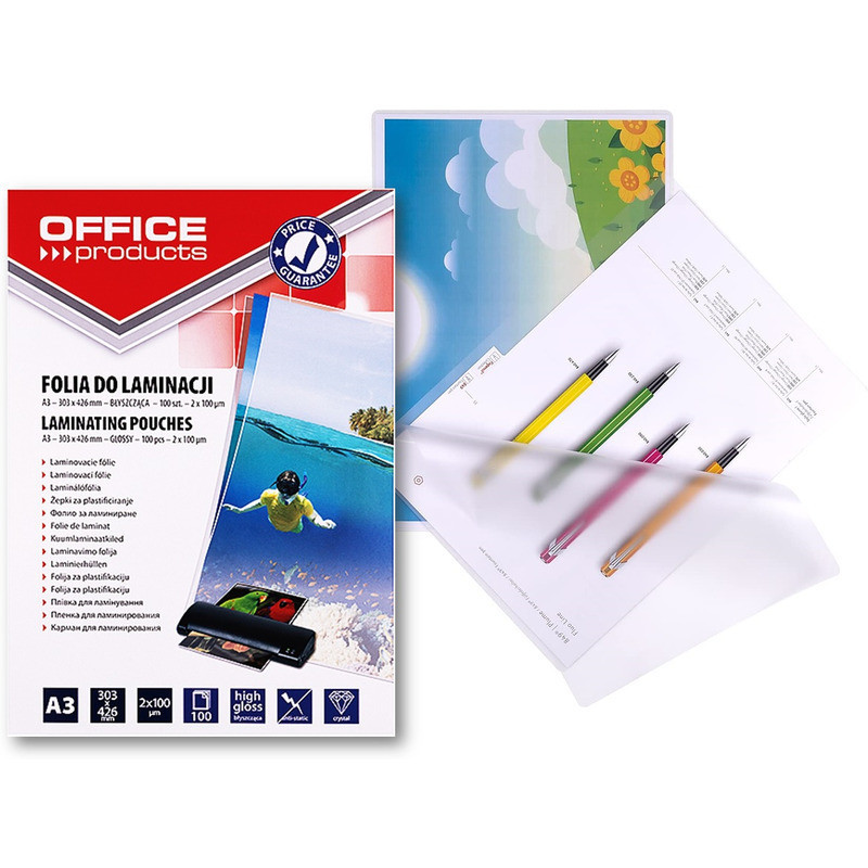 Folia laminacyjna Office Products A3 2x100um błyszcząca (100)