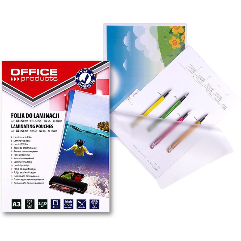 Folia laminacyjna Office Products A3 2x125um błyszcząca (100)