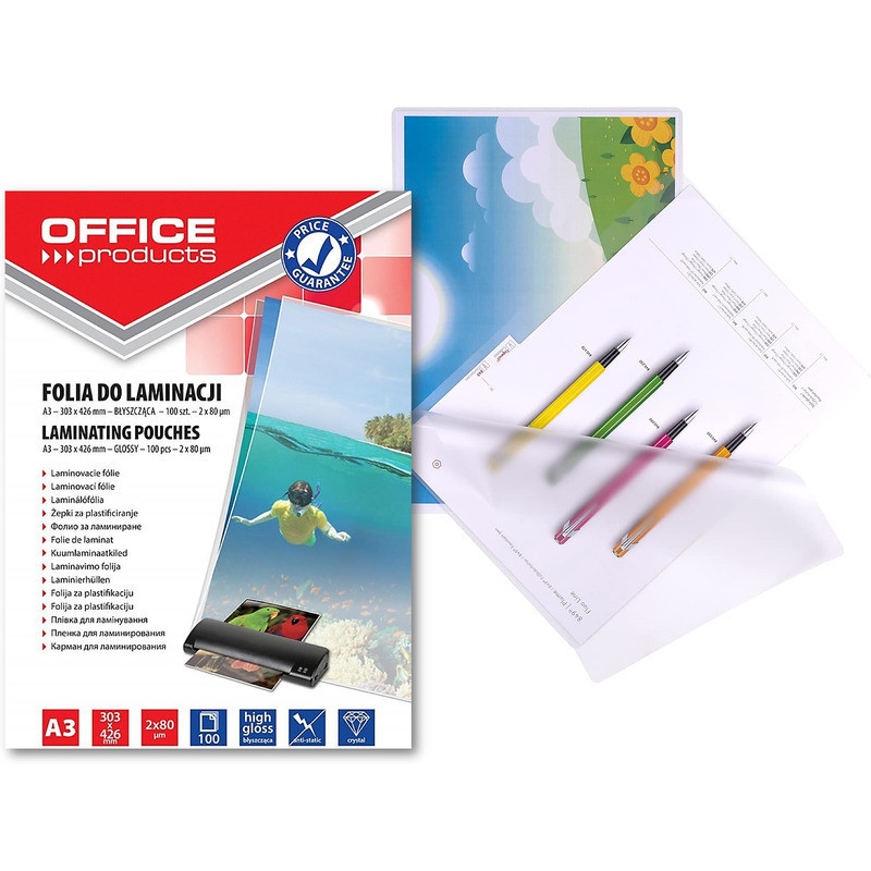 Folia laminacyjna Office Products A3 2x80um błyszcząca (100)