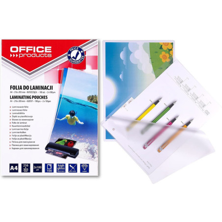 Folia laminacyjna Office Products A4 2x100um błyszcząca (100)