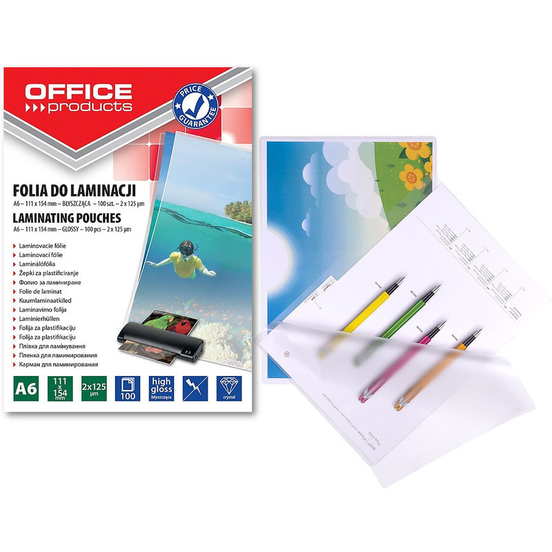 Folia laminacyjna Office Products A6 2x125um błyszcząca (100)