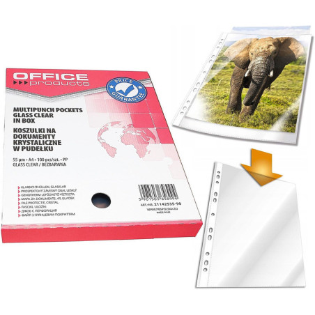 Koszulki Office Products A4/55um krystaliczne (100)