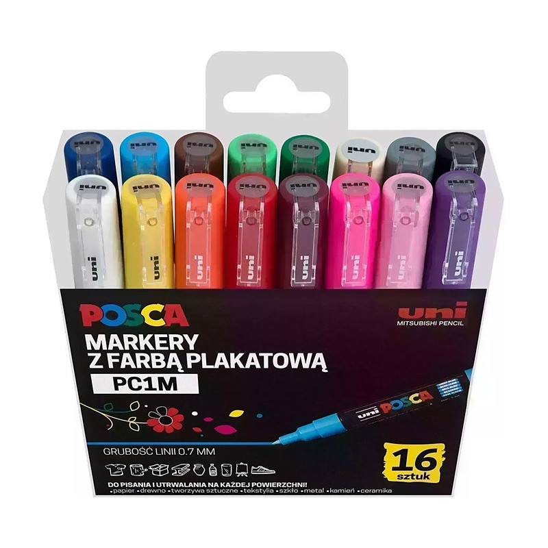 Markery z farbą plakatową Uni POSCA PC-1M 16 kolor