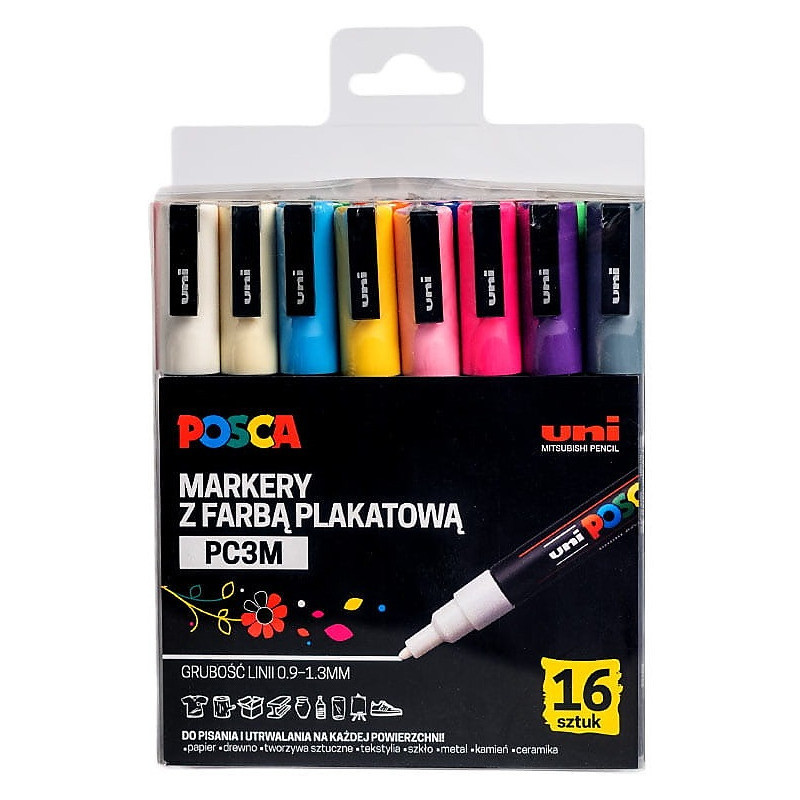 Markery z farbą plakatową Uni POSCA PC-3M 16 kolor
