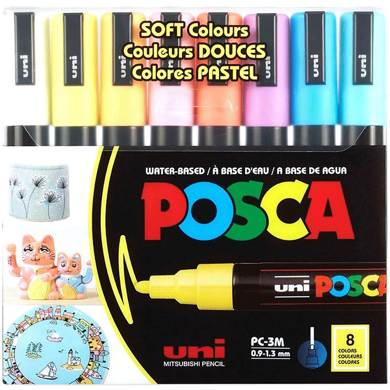 Markery z farbą plakatową Uni POSCA PC-3M 8 koloró