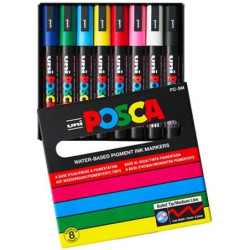 Markery z farbą plakatową Uni POSCA PC-5M 8 koloró