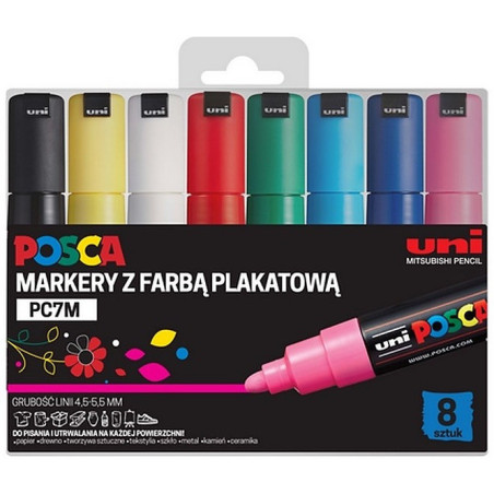Markery z farbą plakatową Uni POSCA PC-7M 8 koloró