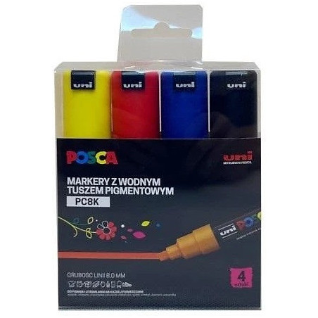 Markery z farbą plakatową Uni POSCA PC-8K 4 kolory