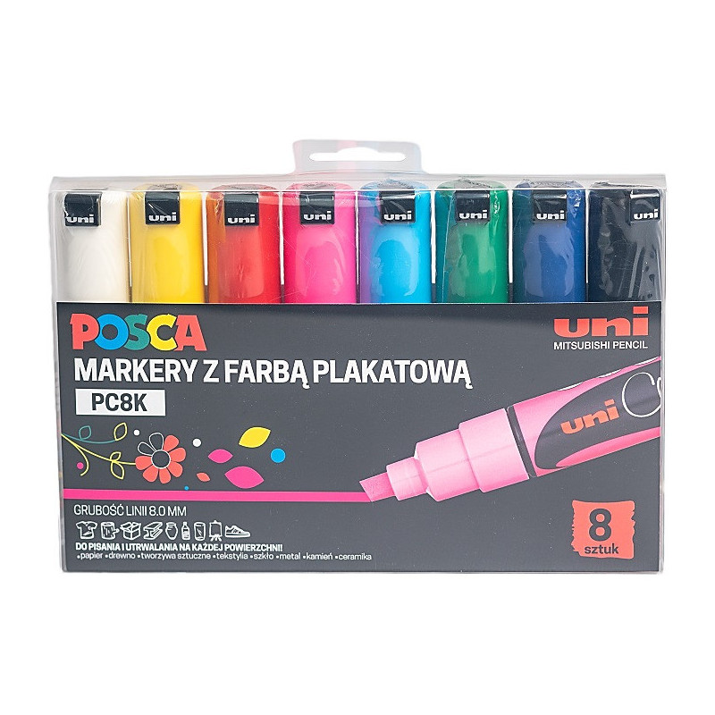 Markery z farbą plakatową Uni POSCA PC-8K 8 koloró