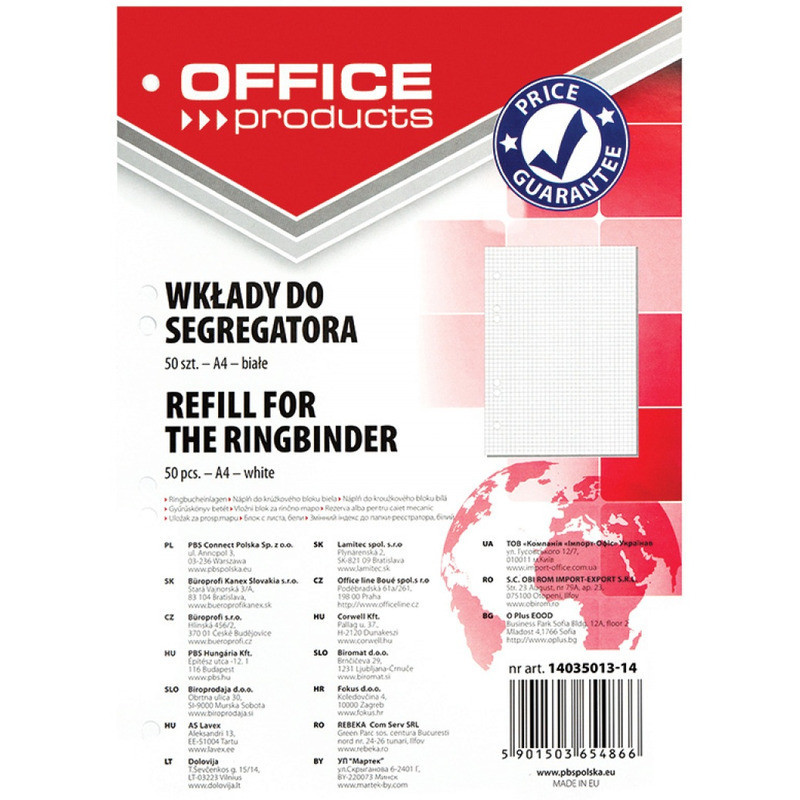 Wkład do segregatora Office Products A4/50k kratka biały