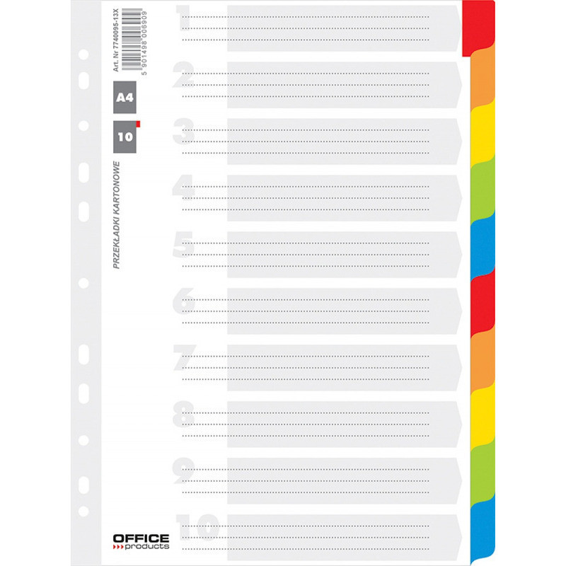 Przekładki kartonowe Office Products A4 10 kolorów